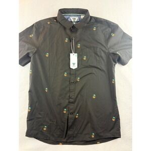 Vissla‎ Button Down Shirt Palm Tree Print Short Sleeve Casual - Medium